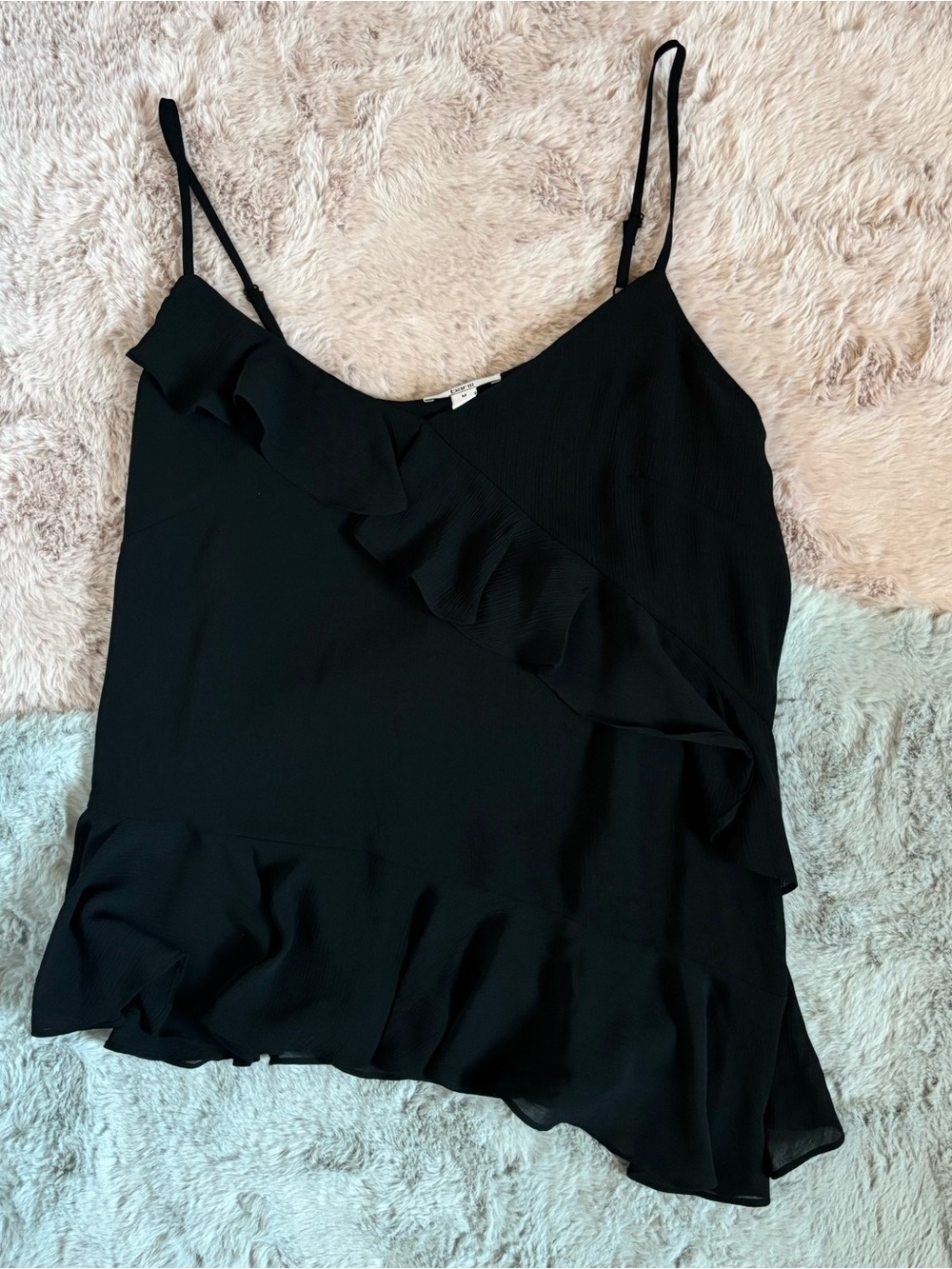 Bar III black ruffle asymmetrical tank